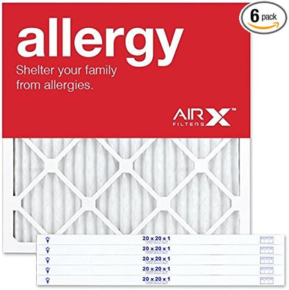 AIRx ALLERGY 20x20x1 MERV 11 Pleated Air Filter - Made in the USA - Box of 6, White