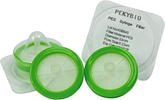 PEKYBIO Sterile Syringe Filter PES Hydrophilic Filtration 0.22μm Pore Size, 33mm Membrane Diameter for Lab, Pack of 50