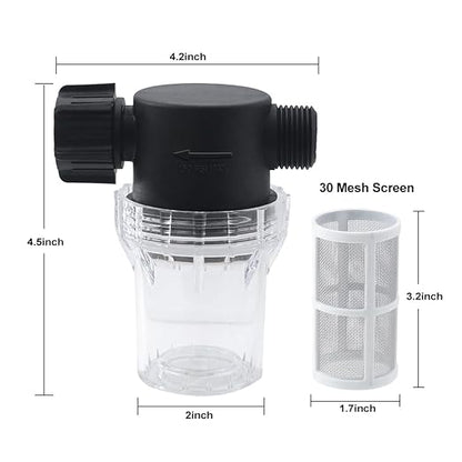 GIEX 30 Mesh Garden Hose Filter with Quick Connect, 3/4" GHT Thread Sediment Trap for Rainwater Collection, RV Gray Water & Washing Machine Discharge