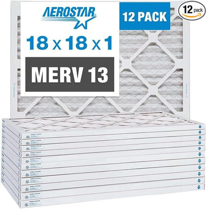 18x18x1 AC and Furnace Air Filter by Aerostar - MERV 13, Box of 12