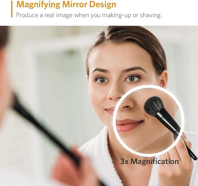 Illuminated LED Bathroom Mirror, Wall Mounted Backlit Makeup Vanity Mirror with Demister Pad and Touch Sensor 3X Magnifying Compatible with Makeup Hairdressing Shaving Bathroom Mirror,Mirrors