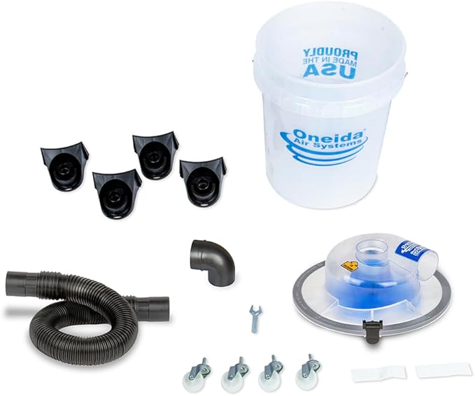 Oneida Dust Deputy Low-Pro Deluxe Lid Dust Separator Kit with Clear 5-Gallon Dust Collection Bucket, 3 ft Hose, 2.5 in Adapter, & Mounted Casters for Shop Wet Dry Vacuums - Made in USA