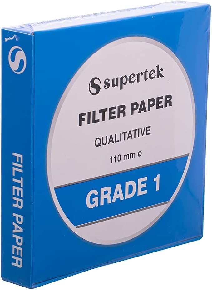 Supertek Filter Paper, Qualitative, Grade 1, 110 mm (Diameter) Pack of 100 Sheets