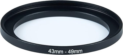 43mm Lens to 49mm Camera Lens Adapter 43mm to 49mm Step Up Ring Adapter Ring for All Brands of UV ND CPL, with Premium Lens Wiping Cloth 2 Pack (43mm-49mm)