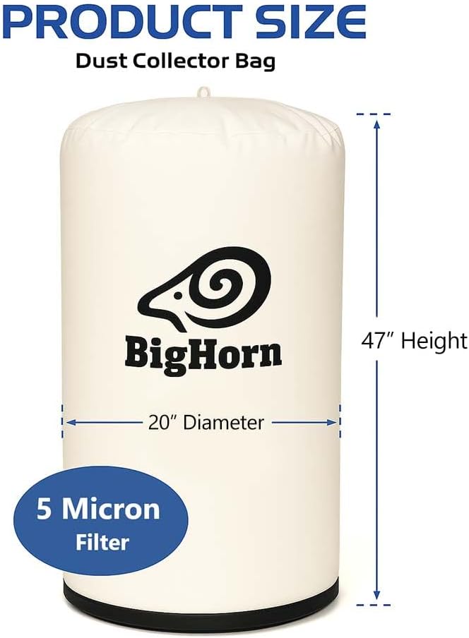 Big Horn 11769 20 Inch Dia 5 Micron Dust Filter Bag 20 Inch x 47 Inch Long Replaces OEM# A04526, A04496, 708698
