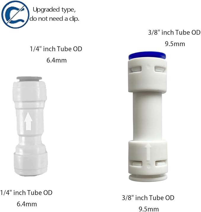 NSF 1/4" & 3/8" One Way Check Valve for Water Line 1/4" & 3/8" Reverse Osmosis Water Filter Push to Connect RO Fittings, Plastic Quick Connect Check Valve (4 pcs+2 pcs)