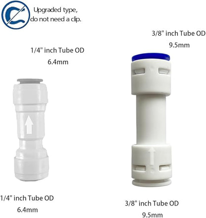 NSF 1/4" & 3/8" One Way Check Valve for Water Line 1/4" & 3/8" Reverse Osmosis Water Filter Push to Connect RO Fittings, Plastic Quick Connect Check Valve (4 pcs+2 pcs)