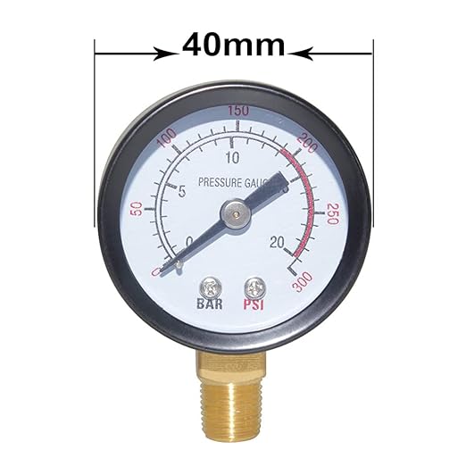 Joywayus Pressure Gauge 0 to 300 PSI Brass 1/8" Male NPT Thread Lower Mount, Multiple Function