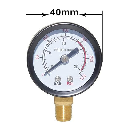 Joywayus Pressure Gauge 0 to 300 PSI Brass 1/8" Male NPT Thread Lower Mount, Multiple Function