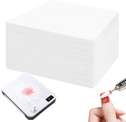400 Sheets Professional Nail Dust Collector Filter Paper Sheets, White, PP Material, 7.48x9.45 Inch, for Salon, Spa, Home Use