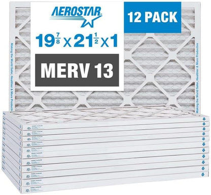 Aerostar 19 7/8x21 1/2x1 MERV 13 Pleated Air Filter, AC Furnace Air Filter, 12 Pack (Actual Size: 19 7/8" x 21 1/2" x