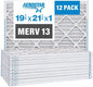 Aerostar 19 7/8x21 1/2x1 MERV 13 Pleated Air Filter, AC Furnace Air Filter, 12 Pack (Actual Size: 19 7/8" x 21 1/2" x