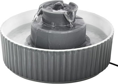 Ceramic Cat Water Fountain, 2.1L/71oz Cupcake Pet Water Fountain for Cats and Dogs, Automatic Pet Drinking Fountain with Pump, Filter & Foam (Dark Grey)