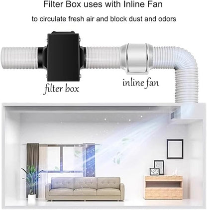 6 Inch Fresh Air Intake Inline Filter Box With 3 Layers Pre-filter Activated Carbon and HEPA filter HVAC System Heating And Cooling Ventilation