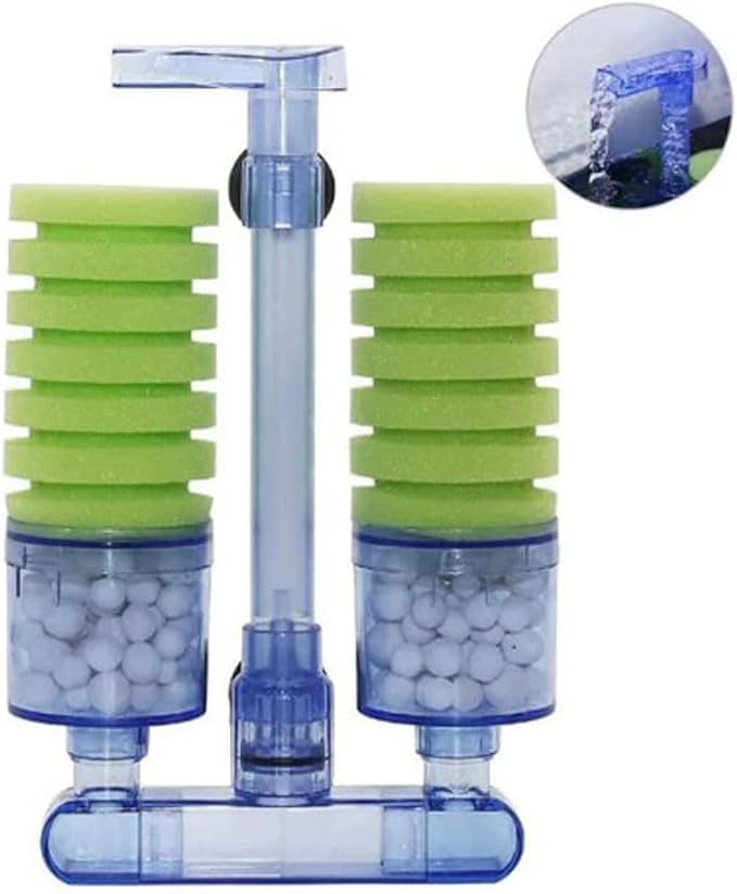 Multi Layer Filter Media Biochemical Dual Sponge Filter for Betta Fry Aquarium Fish Tank Up to 50 Gallon (2-Pack)
