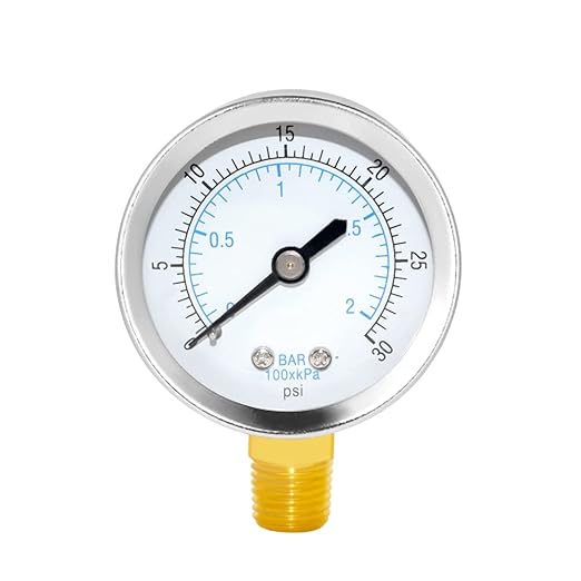 Joywayus Pressure Gauge 0 to 30 PSI Brass 1/4" Male NPT Thread Lower Mount, Multiple Function