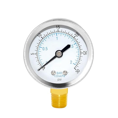 Joywayus Pressure Gauge 0 to 30 PSI Brass 1/4" Male NPT Thread Lower Mount, Multiple Function
