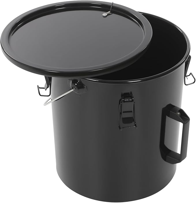 Deep Fryer Oil Storage Container with Filter,6 Gallon Bucket with Lid, Strainer Bag and Handle, Carbon Steel Oil Grease Disposal Container for Deep Fryer Oil Filtering/Storage - Black