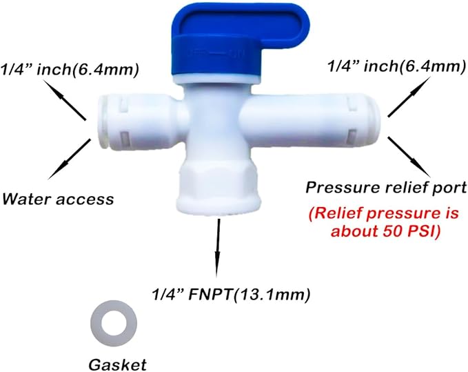Water Storage Tank Ball Valve Pressure Relief Valve 1/4" inch FNPT to 1/4" Push to Connect Elbow Shut-Off valve for Reverse Osmosis Water Filter,NSF Quick Connect RO Fittings. (5 pcs)