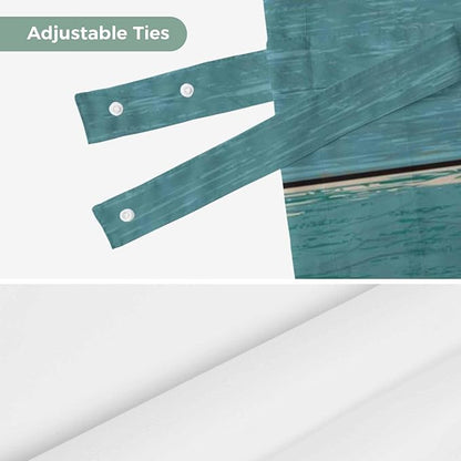 Teal Blue Brown Tie Up Valance Curtains for Windows, Kitchen Curtains Window Shades, Farmhouse Retro Wooden Grain Stripes Light Filtering Roman Curtain Valances for Bedroom/Bathroom/Cafe 54"x18"
