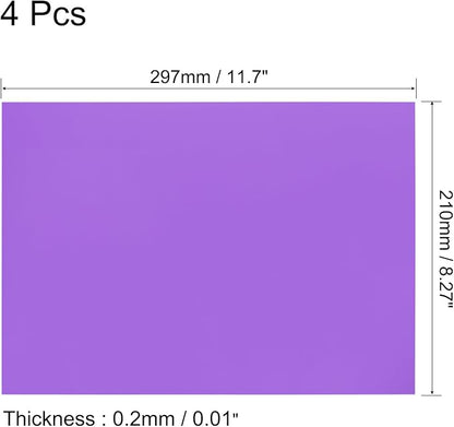 uxcell 4Pcs A4 Gel Light Lighting Filter Overlay Transparent Color Correction Plastic Vinyl PVC Sheets Photography Television Purple,0.2mm