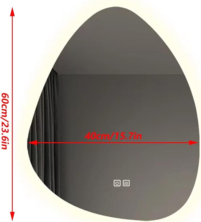 Irregular Bathroom Mirror with LED Lights, Wall Mounted Mirror with Touch Switch and Demister Pad, Drop Shape Decorative Mirror, 3 Colors Dimmable Lighting(A,15.7 * 23.6in/40 * 60cm)