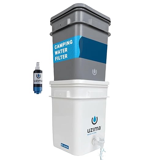 Uzima UZ-2 Camping Water Filter and Drinking Water Filter System, Portable Camping Essentials Purification Gear for Glamping, Hiking, and Hunting Essentials