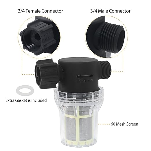 GIEX 60 Mesh Garden Hose Filter with Quick Connect, 3/4" GHT Thread Sediment Trap for Pool and Water Tank Pre-Filtration