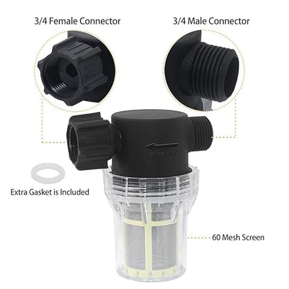 GIEX 60 Mesh Garden Hose Filter with Quick Connect, 3/4" GHT Thread Sediment Trap for Pool and Water Tank Pre-Filtration