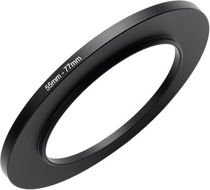 55mm to 77mm Step-up Adapter Rings Filter Adapter Black Metal Step Down Filter Ring Adapter Compatible with All Brand UV CPL ND Camera Lens Filter Stepping Rings (55mm-77mm)