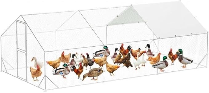 9.8X19.7x6.6FT, Large Walk in Chicken Run Pen Cage, Metal Coop Clearance with Double Door, Chicken Runs for Yard with Cover, Outdoor Cages for Chickens and Range Poultry, Large Chicken Coops