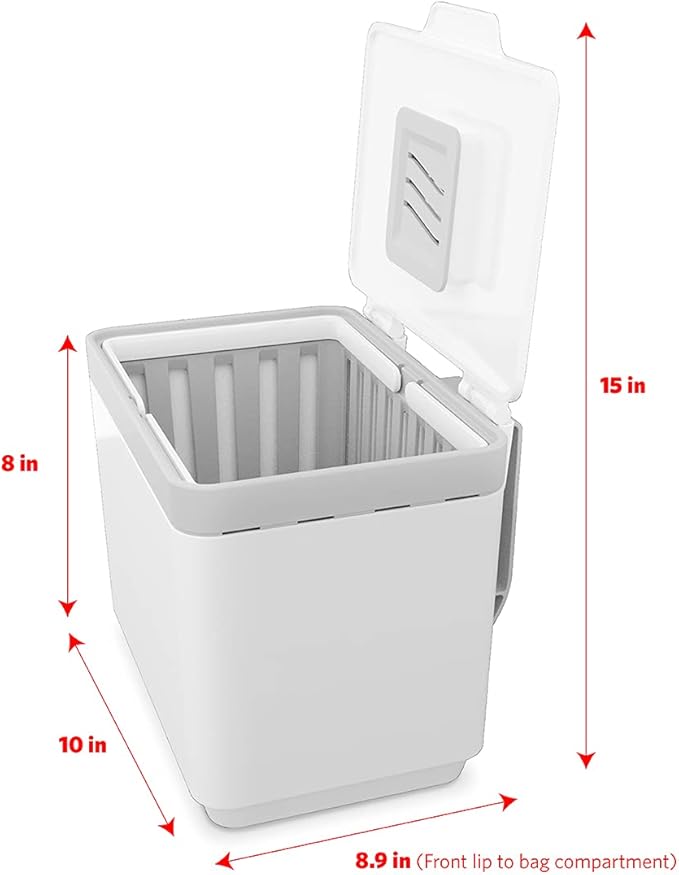 Glad Compost Bin for Kitchen, 1.5 Gallon | Plastic Container with Removable Inner Basket, Bag Storage Holder, and Carbon Odor Blocking Filters, White