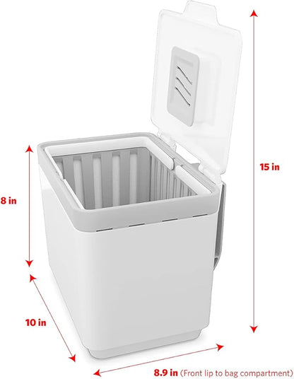 Glad Compost Bin for Kitchen, 1.5 Gallon | Plastic Container with Removable Inner Basket, Bag Storage Holder, and Carbon Odor Blocking Filters, White