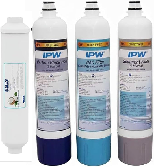 IPW Industries Inc - Replacement 5 Stage Water Filter Set for E3RO550-EZ | PureT EZ Slim Reverse Osmosis System, Sediment, Carbon, GAC, Inline RO Water Filter Set (4, Set of 4)