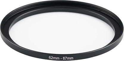 62mm Lens to 67mm Camera Lens Adapter 62mm to 67mm Step Up Ring Adapter Ring for All Brands of UV ND CPL, with Premium Lens Wiping Cloth 2 Pack (62mm-67m)