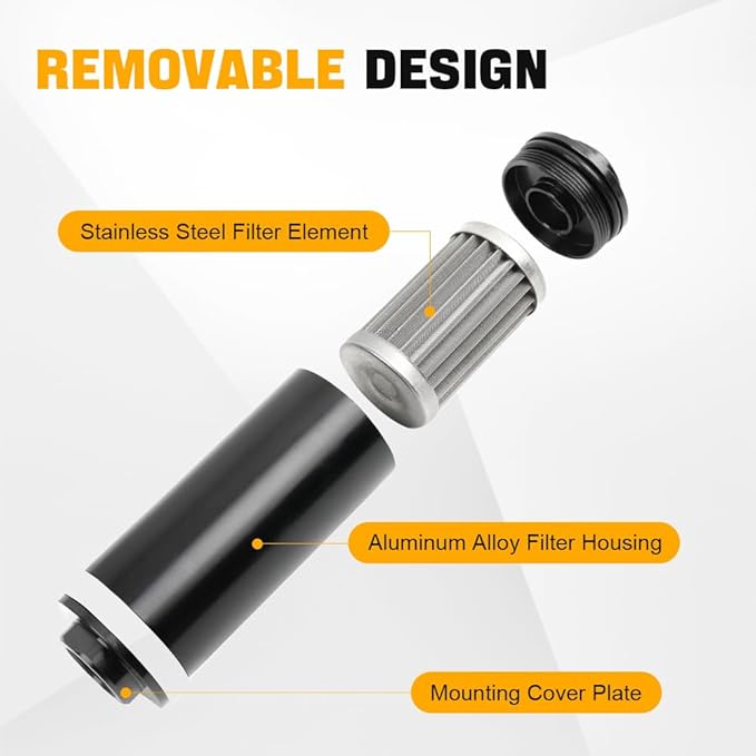 BARTOO Universal 50MM 100 Micron Inline Fuel Filter with 6AN 8AN 10AN Adapter For Filtering Gasoline, Diesel, E85-Black