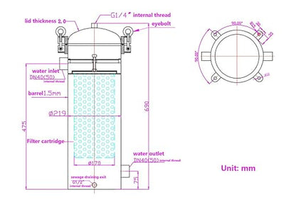 #1 Bag Filter Corrosion-Resistant 304 Stainless Steel Solid-Liquid Separation Tool 145PSI Industrial Sock Filter 1.5" Fnpt in/Out Bag Water Filter