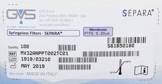 GVS Filter Technology, Separa Syringeless Filter Vial, PTFE Membrane, 0.2µm, 100/pk