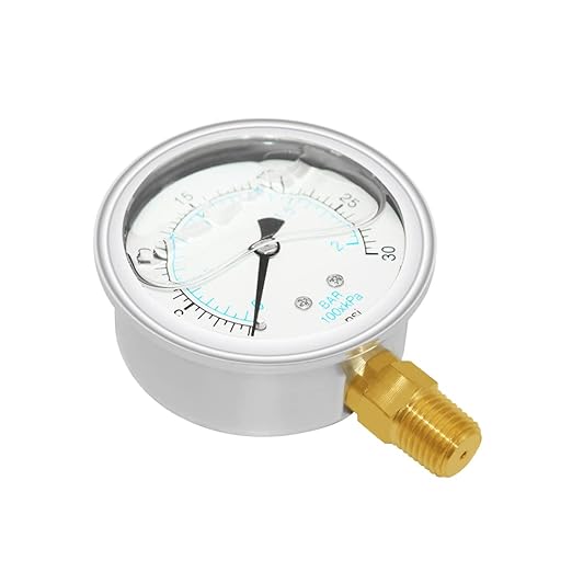 Joywayus Pressure Gauge 0-30 PSI Brass 1/4" NPT Male Thread Lower Mount, Glycerin Filled, Stainless Steel Case, Multiple Function