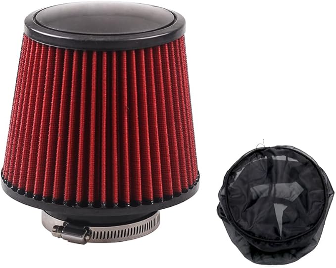3" 76mm Universal Cold Air Intake Filter with Dustproof Cover – High Flow Round Tapered Cone Air Cleaner with Closed Top Design