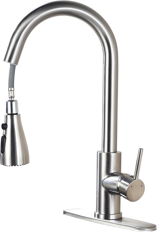 Kitchen Sink Faucet with Pull - Down Sprayer, 2 - Handle 3 - in - 1 Kitchen Sink Filter Faucet, Cold and Hot Mixer Drinking Water Faucet (Classic, Brushed Nickel-3)
