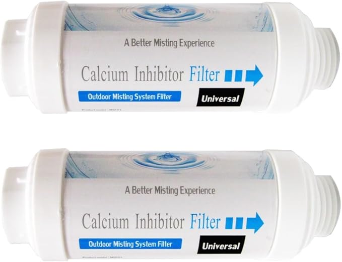 Misting System Calcium Inhibitor Filter for Patio Misters NSF certification Inline Water Soften Filter Effectively Reduce Hardness Spots, Soften Water, Upgraded Formula (PACK OF 2)