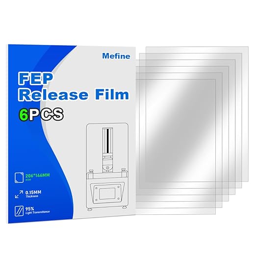 6PCS FEP Film 206x146x0.15mm for ANYCUBIC Photon, Photon S, Mono 4K, ELEGOO Mars 2 Pro, Mars 3, Mars 3 Pro, Phrozen Sonic Mini 4K, Creality Halot-one, LD-002H LCD 3D Printer Resin Fep Replacement