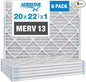 Aerostar 20x22.25x1 Air Filter MERV 13 (For Allergies, Dust, Lint, Mold, Pet Dander, Smoke, Smog & Bacteria) - Electrostatic MPR 1500-1900 & FPR 10 - Pleated HVAC AC Furnace Air Filters - Pack of 6