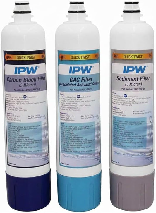 IPW Industries Inc - Replacement 5 Stage Water Filter Set for E3RO550-EZ | PureT EZ Slim Reverse Osmosis System, Sediment, Carbon, GAC | RO Water Filter Set (3, Set of 3)