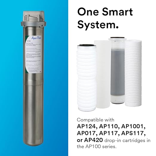 3M Aqua-Pure Stainless Steel Water Filter Housing SST2HB, Uses 2-High Standard Drop-in Water Filter Cartridges, Heavy Duty Construction, Built to Last