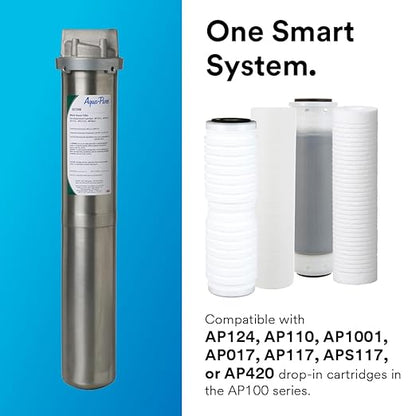 3M Aqua-Pure Stainless Steel Water Filter Housing SST2HB, Uses 2-High Standard Drop-in Water Filter Cartridges, Heavy Duty Construction, Built to Last