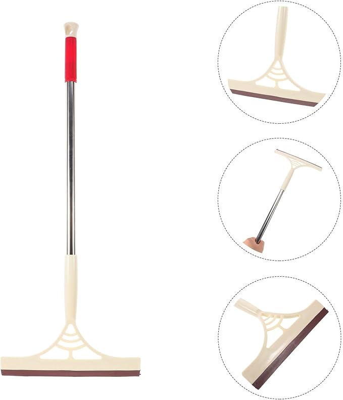 Angoily Multi-Functional Window Washer and Glass Squeegee with Khaki Handle, Wet and Dry Use Scrubber for Shower, Tile, and Floor Cleaning, Household Window Cleaning Tool