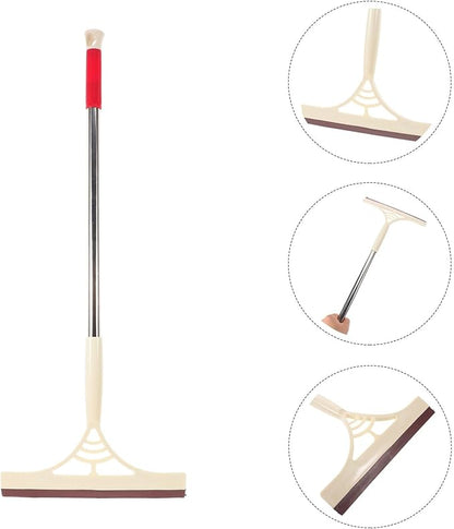 Angoily Multi-Functional Window Washer and Glass Squeegee with Khaki Handle, Wet and Dry Use Scrubber for Shower, Tile, and Floor Cleaning, Household Window Cleaning Tool
