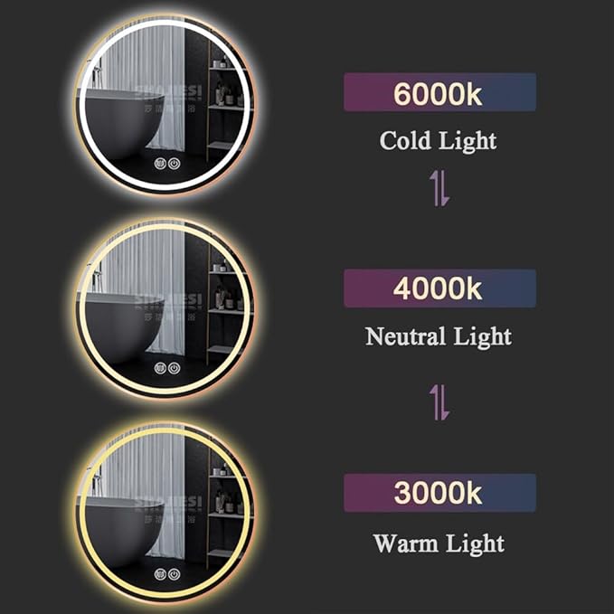 LTSRLL Frameless Illuminated LED Bathroom Wall Mirror with Touch, Demister Pad and Dimmable Lights & 3 Colors for Makeup Shaving and Bath Vanity IP44(Translucent,80cm/31.5in)